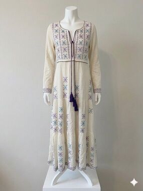 Blue Boheme Embroidered Dress Off Shoulder Natural/ Multicolor